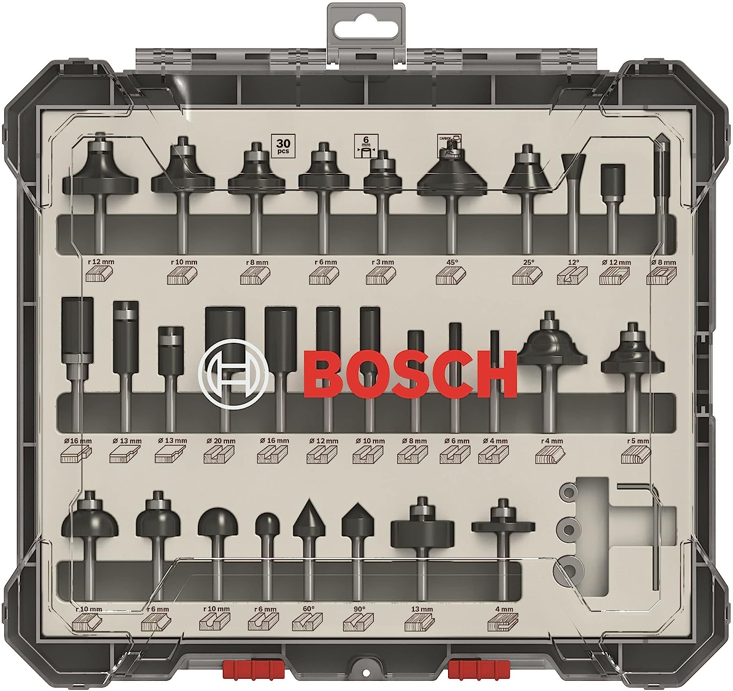 Bosch Professional 2607017474 30-Piece Set 6 mm Diameter Router Bit Set for Wood for Router