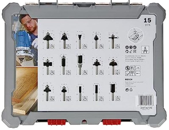 Bosch Professional 2607017471 15-Piece Set Router Bit Set for Wood for Router with 6 mm Shank