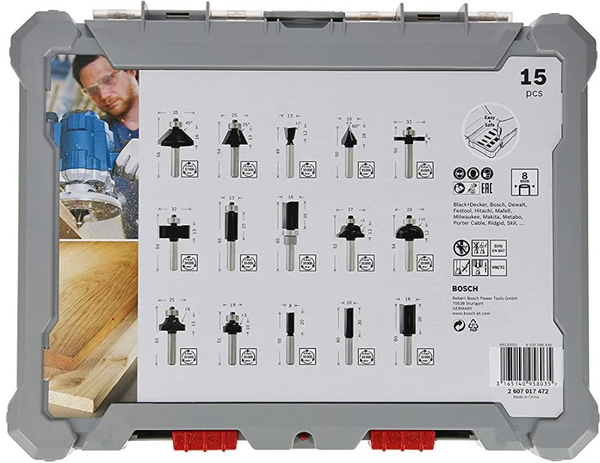 Bosch Professional Router 15-Piece Set Set Bit 2607017472 for for Wood
