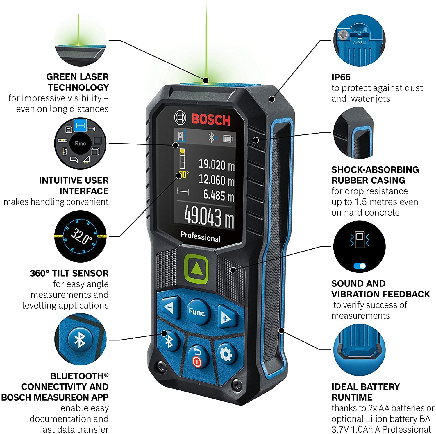 Bosch (GLM 50-27 CG) Bluetooth Enabled 50M Range Laser Distance Meter 0601072U00
